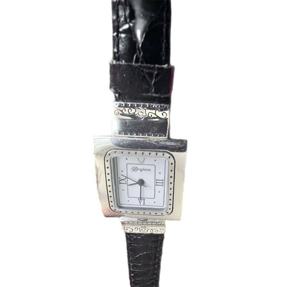 Brighton Cross Haven Watch Reversible Black Red Leather Silver With New Battery main image 6